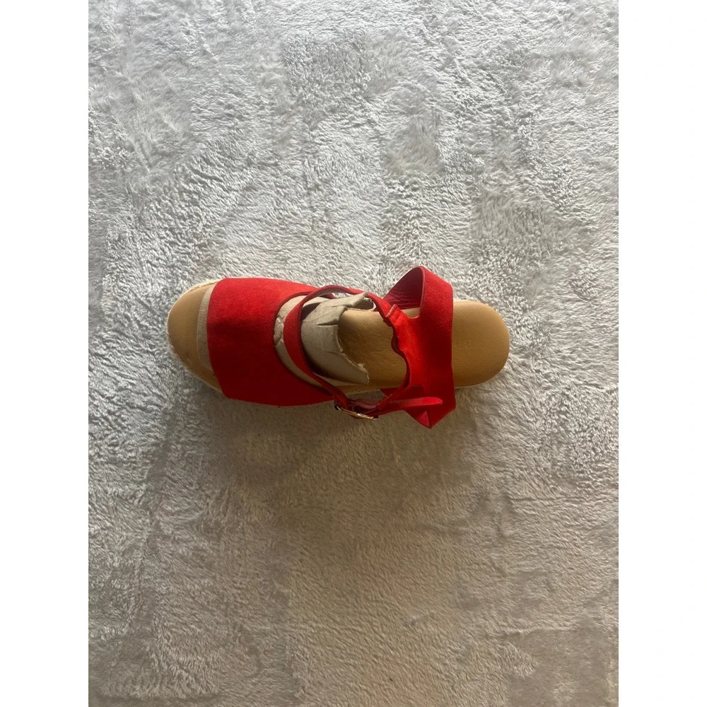 Red Espadrille Platform Sandals Ankle‎ Strap Buckle Summer Shoes